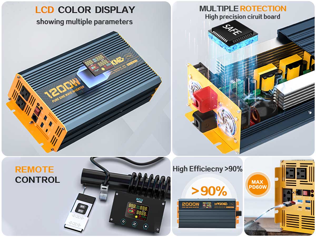 MWXNE 2000W Pure Sine Wave Power Inverter 12V DC to 110V/120V AC